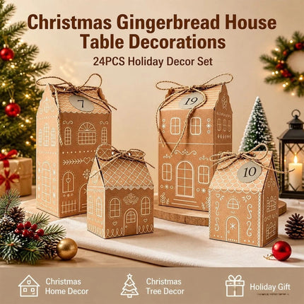 24PCS Gingerbread House Christmas Boxes Cute House Shaped for Xmas Gift Boxes