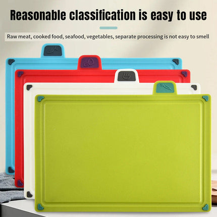 4 Piece Colour Coded Chopping Board Set with Stand Kitchen Cutting Boards