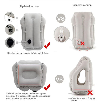 Inflatable Air Travel Pillow Cushion Head Chin Support Airplane Office Rest Nap Grey