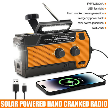 Emergency Wind Up Solar Radio Hand Crank Power Bank FMAM Charger Torch 4000mAh