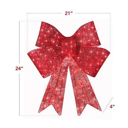 Large Red Bow Pre-Lit LED Light with Red Ribbon Christmas Door Tree Decor