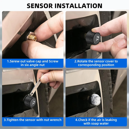 Solar Wireless TPMS Car Tire Tyre Pressure Monitor Monitoring System & 4 Sensors