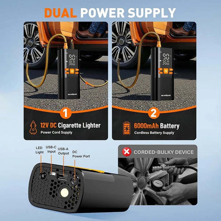 Multi-Function Tire Inflator 150PSI DC 12V Rechargeable Electric Air Compressor