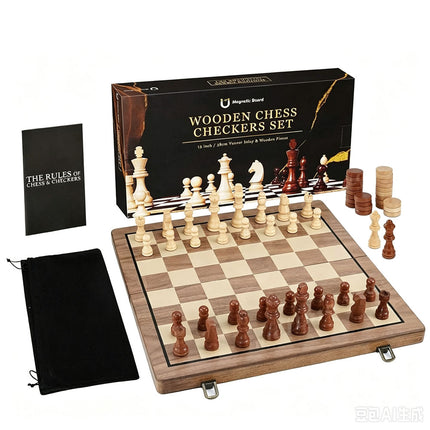 39CM Large Magnetic Chess Wooden Set Folding Chessboard Pieces Wood Board Game