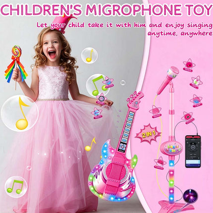 Guitar and Microphone Set with Music&Colorful Light Karaoke Toys Gift
