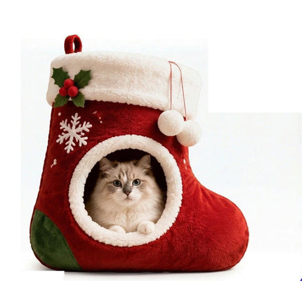 Hanging Christmas Cat Bed with Faux Plush-Lining Festive Small Pet Medium Cave