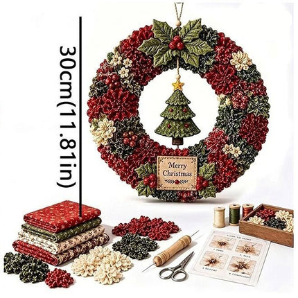 3D Fabric Christmas Wreath 30CM DIY Xmas Garland Baubles Ornaments Party Decor Tree
