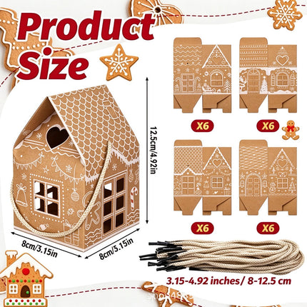 24PCS Gingerbread House Christmas Boxes Cute House Shaped for Xmas Gift Boxes
