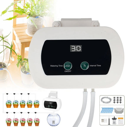 Automatic Plant Watering System Pump Timer Dripers Irrigation Kit 10 Heads