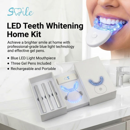 Wireless Teeth Whitening Kit Red Blue Light Therapy Gum Care 3 Gel Pens Set White