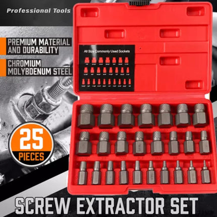 25-Piece Damaged Screw Extractor Set Multi-Spline Easy Out Broken Bolt Remover