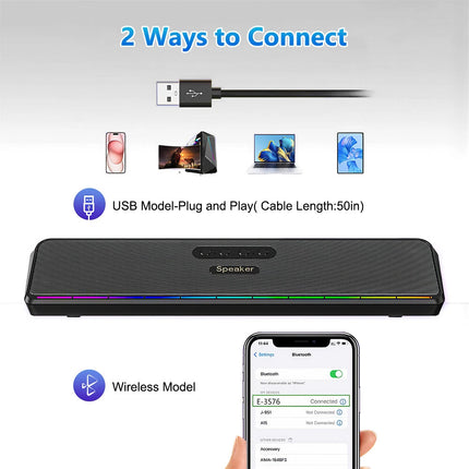 Wired USB Powered/Bluetooth 5.3 Computer Stereo Laptop Speakers for Desktop PC