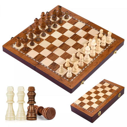 35*35*3cm Magnetic Large Wooden Timber Oak Chess Set Folding Chessboard