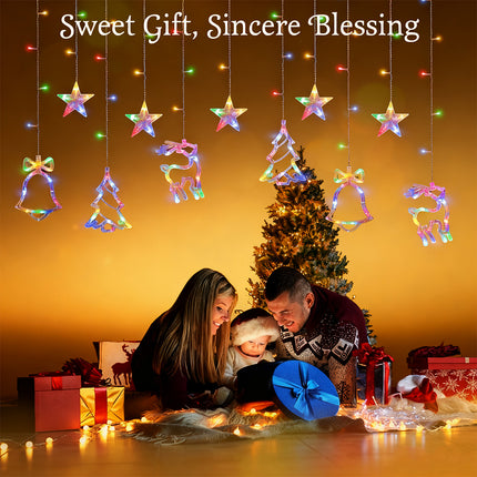 12 LED Hanging Deer Bells Curtain Lights Christmas Garland String Fairy Window