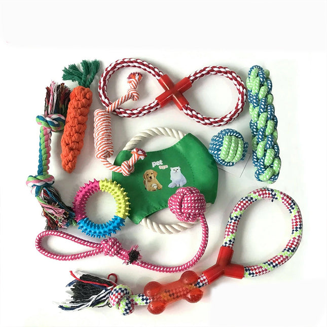 10 PCS Durable Cotton Rat Rope Pet Toys Puppy Dog Cat Pull Teeth Chew Toy Set