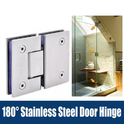 2Pcs 180° 304 Stainless Steel Shower Screens Glass Hinge Frameless Door Enclosures