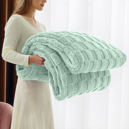 152*203cm Coral Fleece Large Blanket Soft Warm Sofa Bed Sheet Queen Twin Throw Green