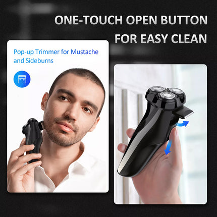 Cordless Electric Shaver Men Razor Wet Dry Rotary Pop-up Trimmer Washable