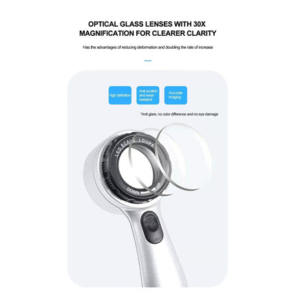Handheld Rechargeable Magnifying Glass W/4-Color Led Light Read Loupe Magnifier
