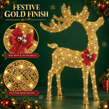 Outdoor Christmas Reindeer Lights Solar Garden Xmas Decoration Warm White 110cm