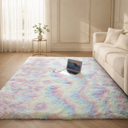 Light Grey Fluffy Shaggy Area Rug Soft Plush Floor Carpet 200x230cm Living Room