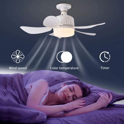 White Ceiling Fan E27 Socket Fan with Dimmable LED Light Remote ControllCR