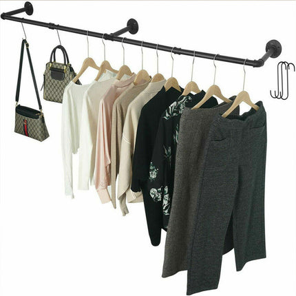 Clothes Rack Industrial Pipe Wall Mounted Garment Rack Hanging RodCloset Storage