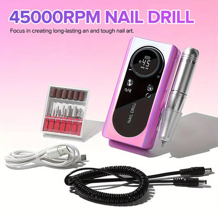45000RPM Rechargeable Portable Nail Drill File Machine Manicure Pedicure Art