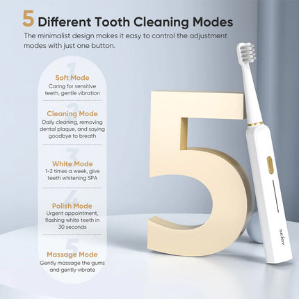 Electric Toothbrush Rechargeable With 12 Brush Heads 5 Modes Timer