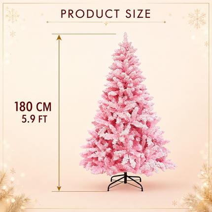 180cm Pink Christmas Tree Snow Flocked Warm LED Light Xmas Decor Indoor