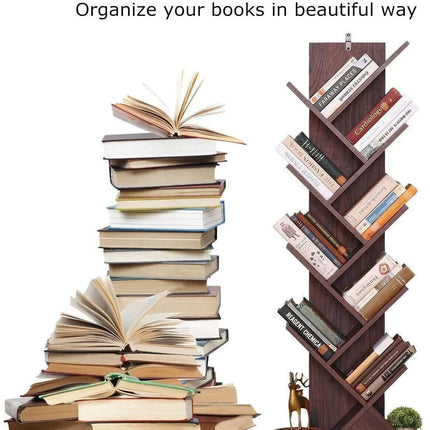 9-Tier Tree Bookshelf Bookcase Storage Rock For CDs Movies Books Shelves Table