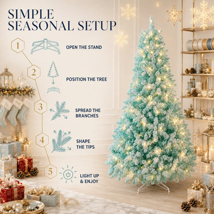 210cm Ice Blue Artificial Christmas Tree 350 LEDs Lighted Spruce Indoor Modern Decor PET