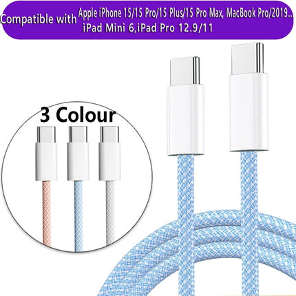 Blue + Charger Apple Iphone 15 16 Cable Charger Charging Fast Pro Max Plus Ipad Type C Adapter