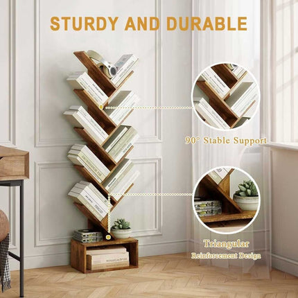 9-Shelf Bookshelf Display CD Shelf Tree Book Storage Rack Bookcase with Drawer