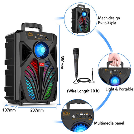 2000W 8" Bluetooth Speaker Stereo Subwoofer Heavy Bass Sound Karaoke Machine Mic
