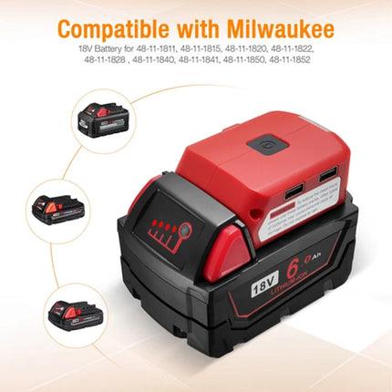 Dual USB Port Phone Charger Adapter Li-ion Battery For Milwaukee 18V/20V Battery