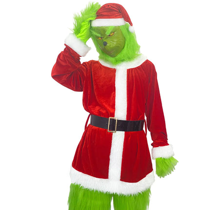 Grinch Costume Cosplay Green Monster Costume Furry Xmas Santa Full Set Outfit