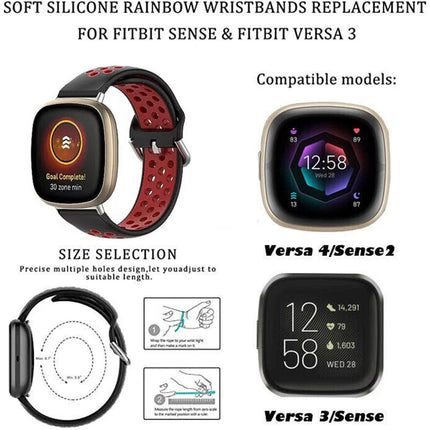Black & Red For Fitbit Versa 4 3 Sense 2 Watch Strap Replacement Silicone Wrist Band Bands