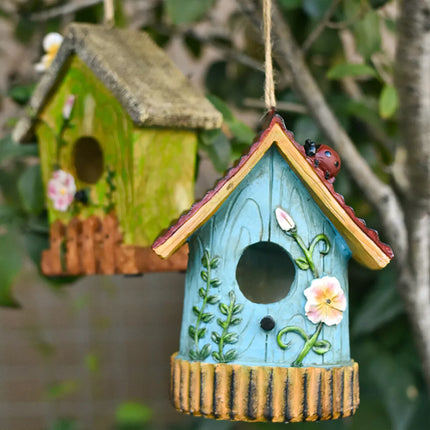 Handmade Artistic Resin Birdhouse Weather-Resistant Garden Hanging Ornament Blue