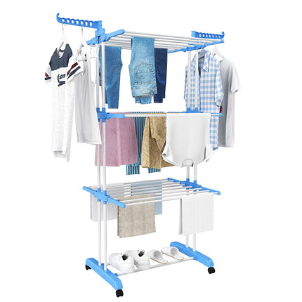 3 Tier Foldable Clothes Airer Folding Hanger Drying Rack Multi-Functional Stand Blue