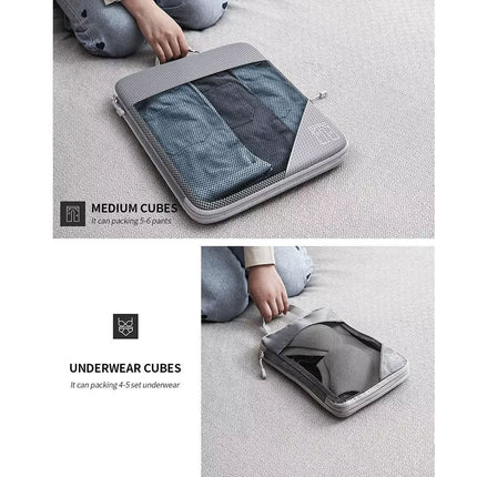 6Pcs Compression Packing Cubes Expandable Luggage Storage Bags Set Travel Packing Bag Black