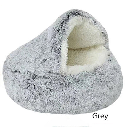 Pet Dog Cat Bed Round Plush Kitten Warm Soft Sleeping Nest Igloo Cave Mat House Grey 60*60 cm