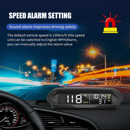 Wireless Solar GPS Speedometer Powered Car HUD Head-Up Display Digital Universal