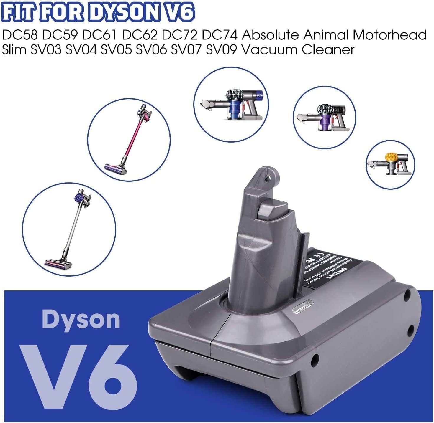 9500mAh Battery For Dyson V6 DC58 DC59 DC61 DC62 Animal SV03 SV04 SV06 SV09  DC72