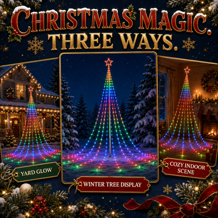 270 LED 9 Strands 3M RGB Waterfall Christmas Tree Lights Star 8 Modes Memory
