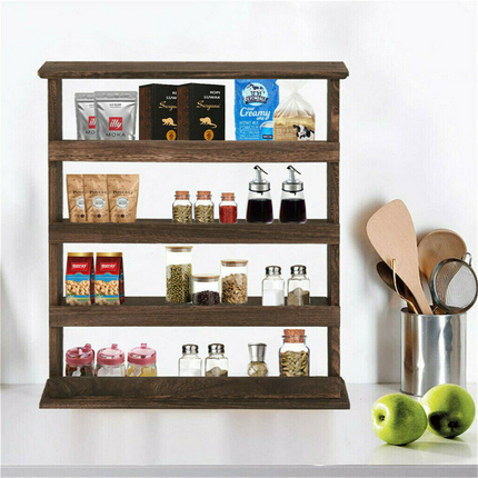 Vintage Wooden 4-Tier Spice Rack Wall Hanging Shelf Kitchen Storage Jars Stand