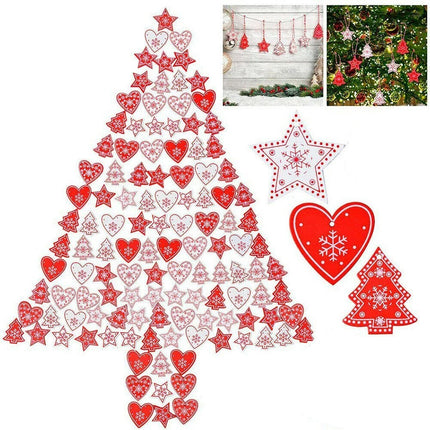 96PCS Christmas Wooden Tree Hanging Pendant Ornament Xmas Decoration Gift