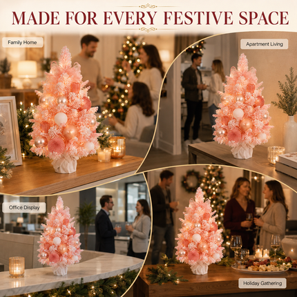 45cm Pink PE Christmas Tabletop Tree Rose Gold Snowy Ornament Decor Gift