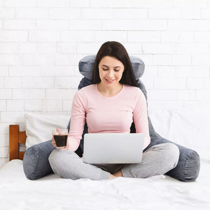 Bed Rest Pillow Reading Pillow Back Support w/ Detachable Neck Roll &amp; Covers