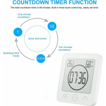 Waterproof Digital Bathroom Shower Clock Timer Alarm Temperature Meter Humidity